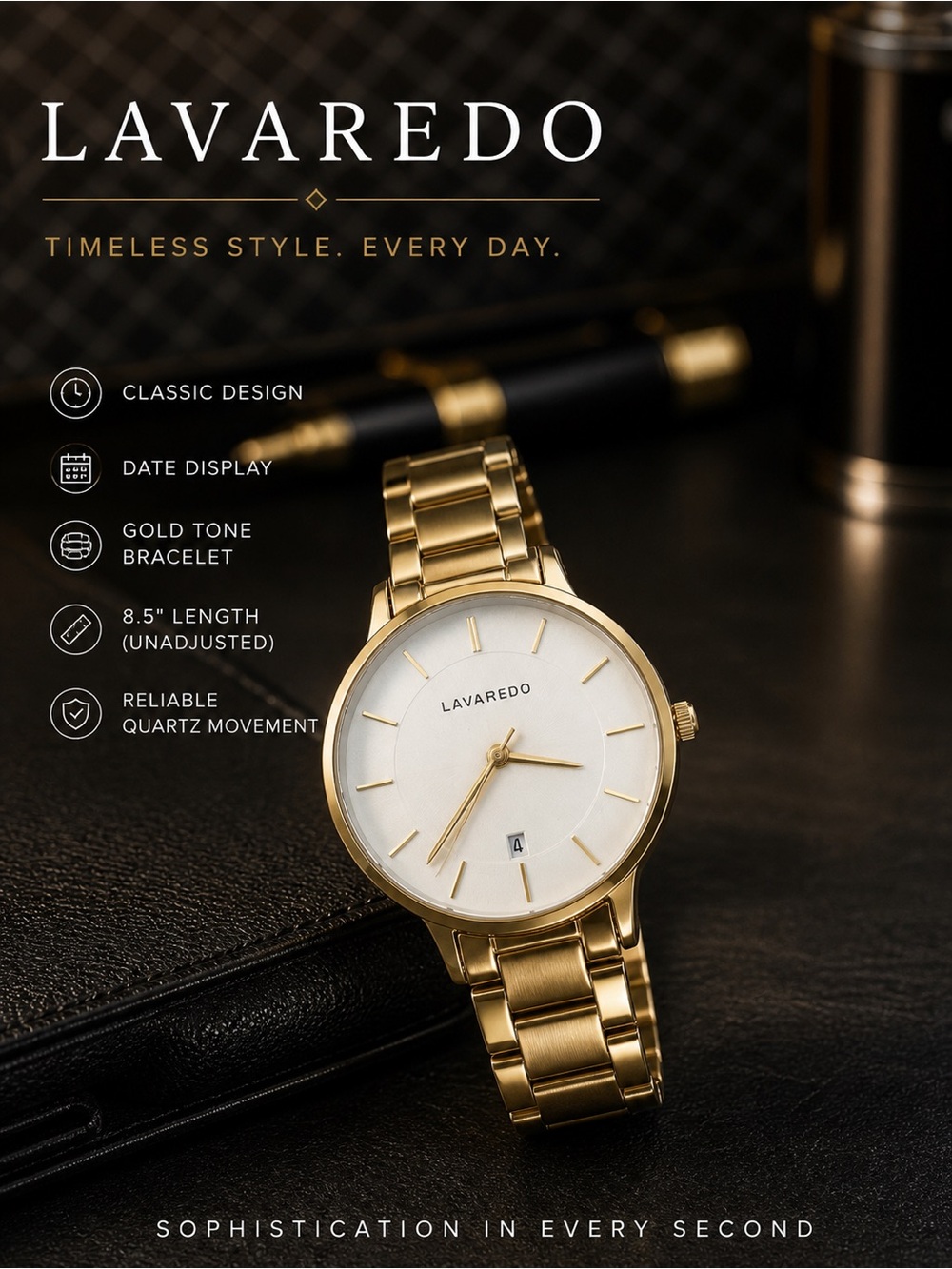 Men's Gold Tone Bracelet Watch - Gold/White Classic